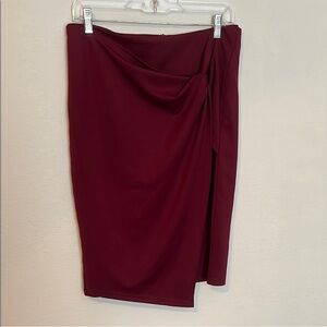 EUC L Burgundy wrap skirt sewn together with a decorative knot pencil Skirt